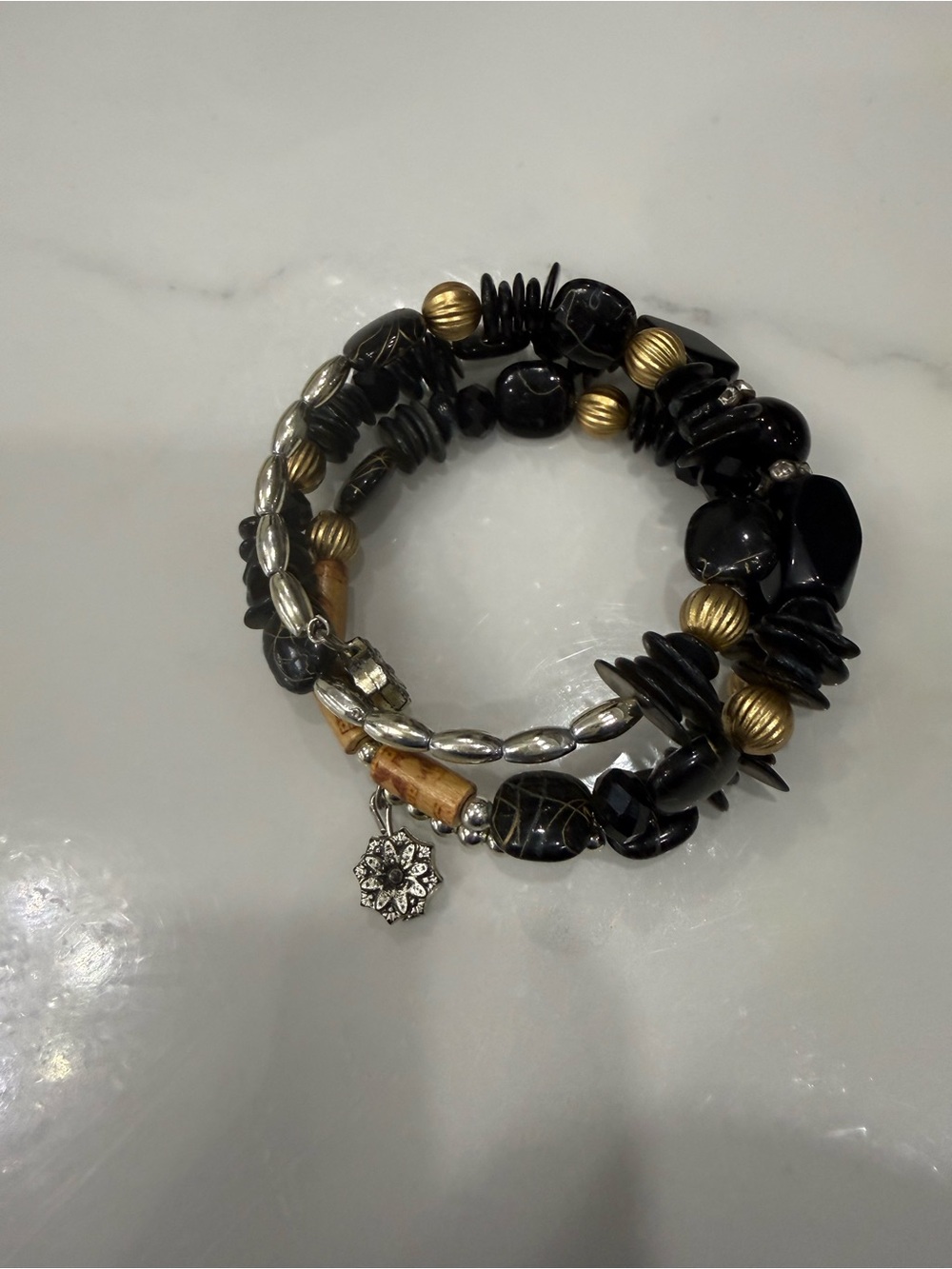 Beaded Coil Wrap Bracelet in Black and Gold